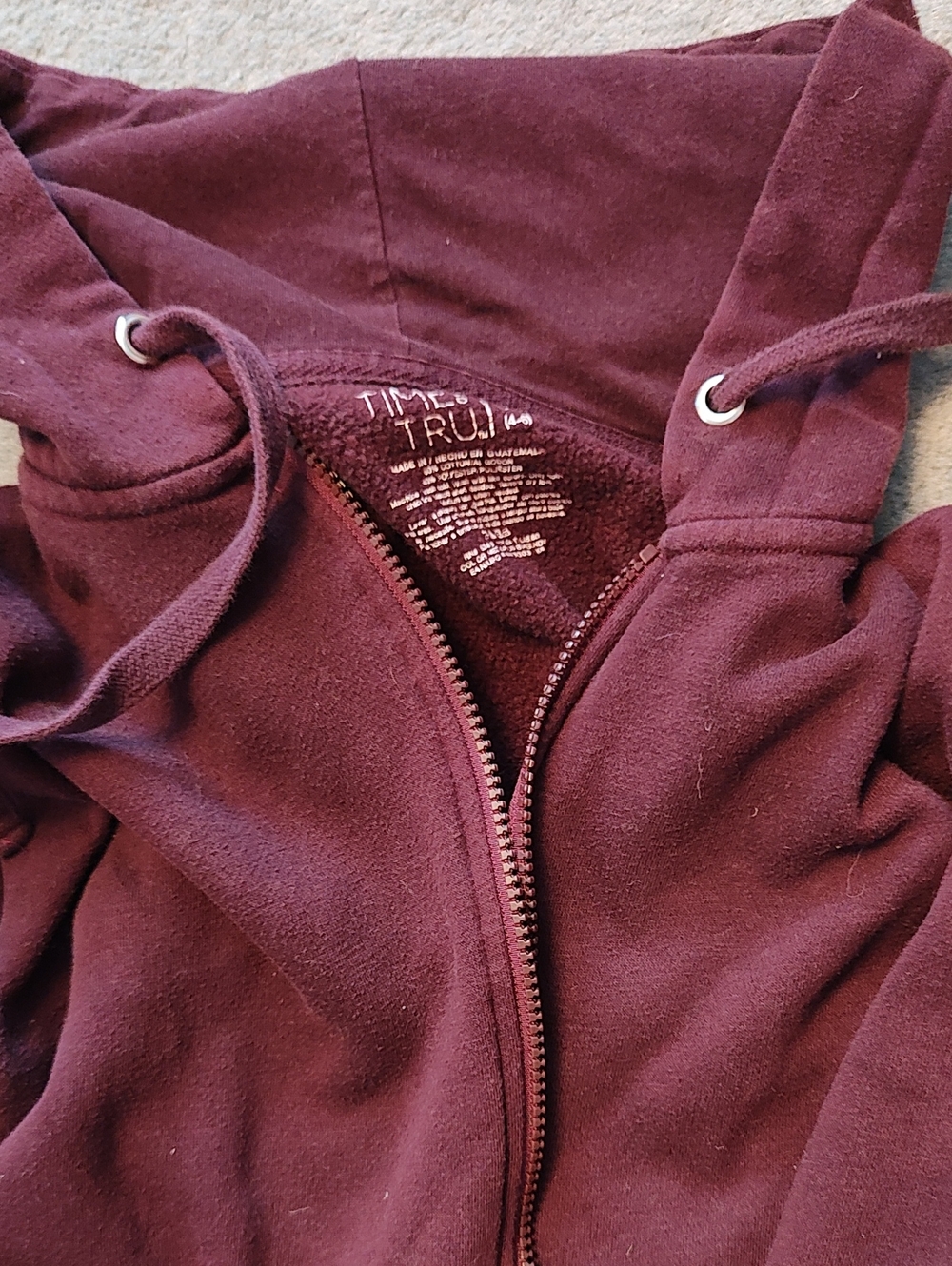 Time and Tru Women's Burgundy Full-Zip Hooded Jacket